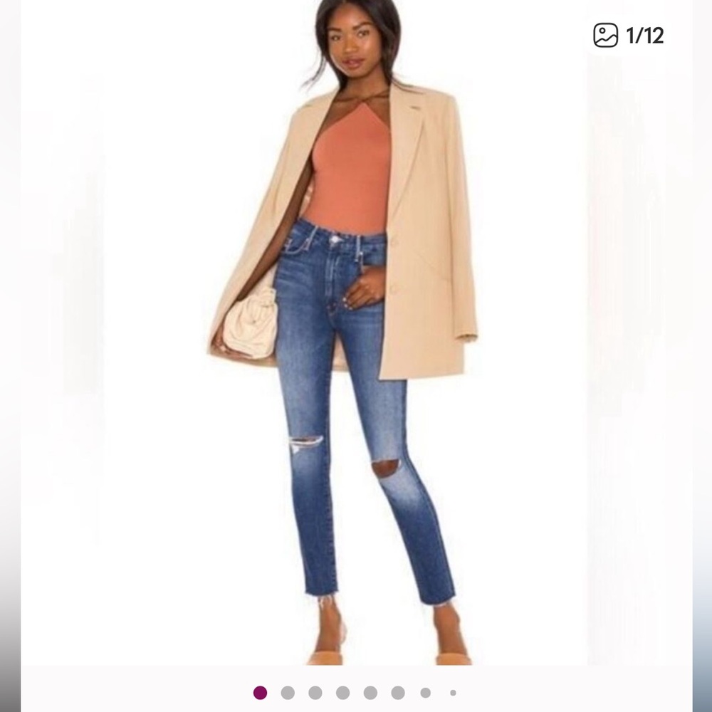 MOTHER Looker High Rise Ankle Fray Skinny Jeans.